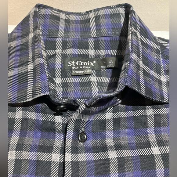 St. Croix Dark Check Plaid Casual Long Sleeve Button Down Shirt - Men’s Size L - Picture 4 of 10
